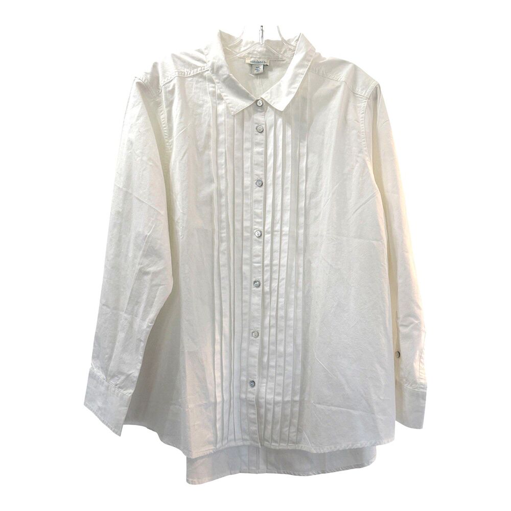 Sundance White Bib Pleat Pintuck Button Front Shirt Womens XXL 100% Cotton NWOT